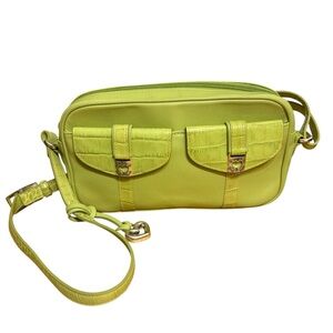 Brighton crossbody purse lime green croc embossed heart charm camera bag